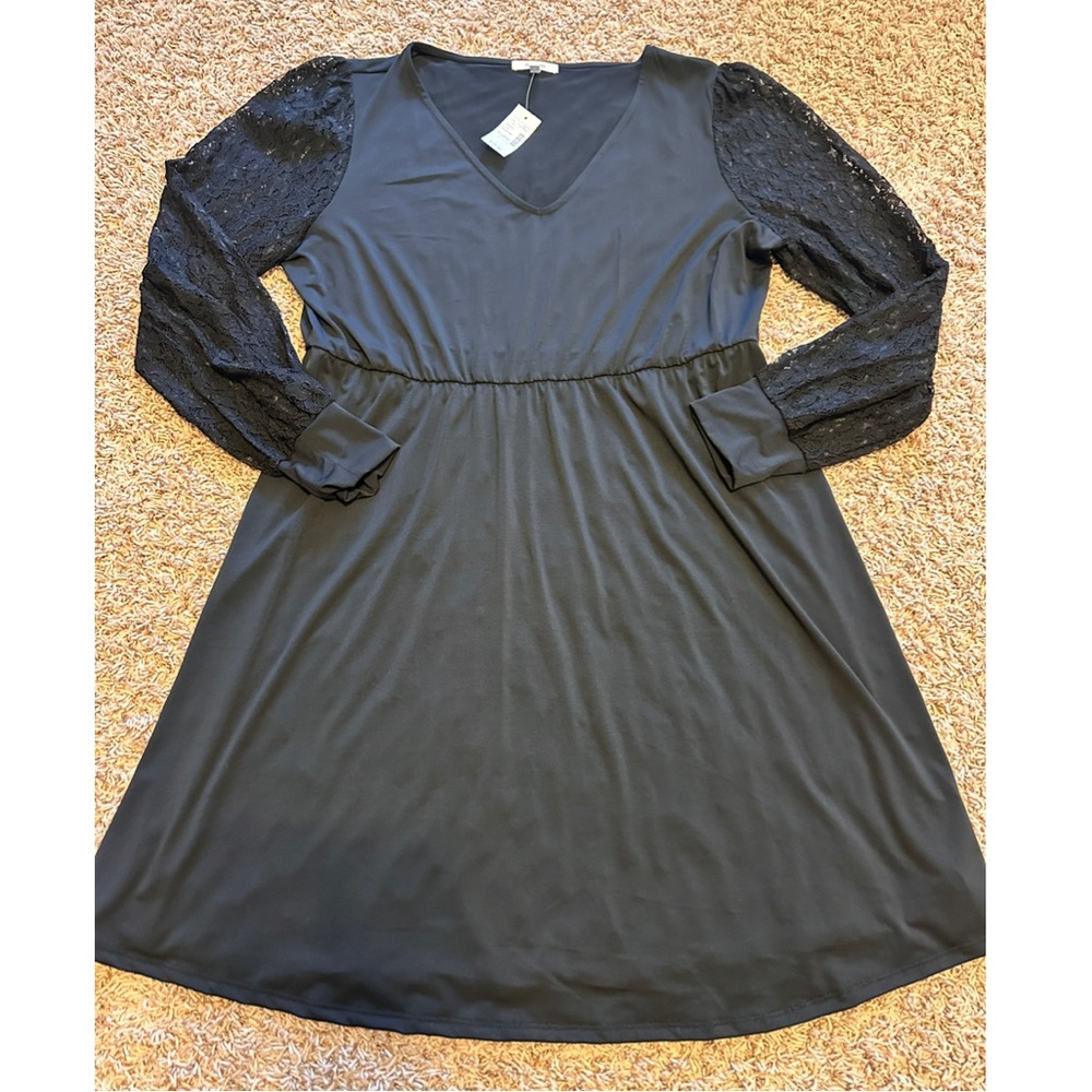 Maurices XXL Elegant Black Dress with Lace Long Sleeves